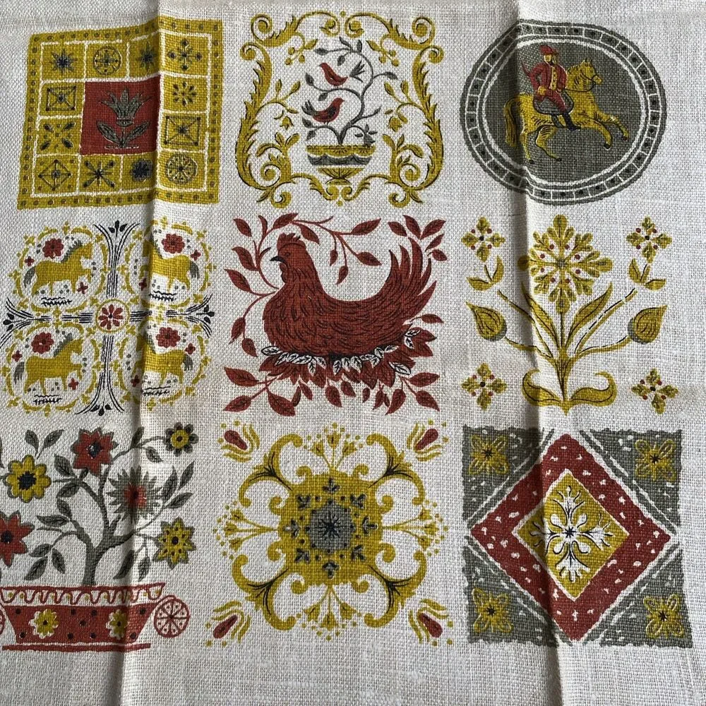 Vintage KAY DEE Pure Linen Dish/Tea Towel Rooster Colonial Farm House Kitchen
